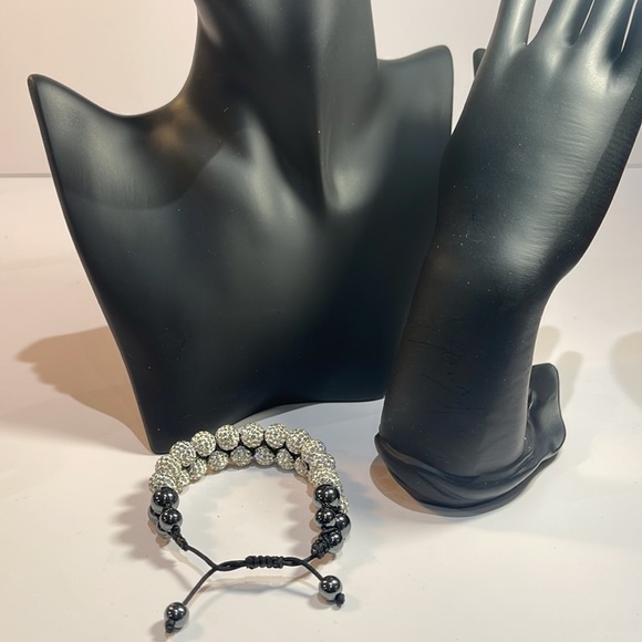 Rhinestone Beaded Adjustable Bracelet With Black Cord Base - Picture 7 of 9